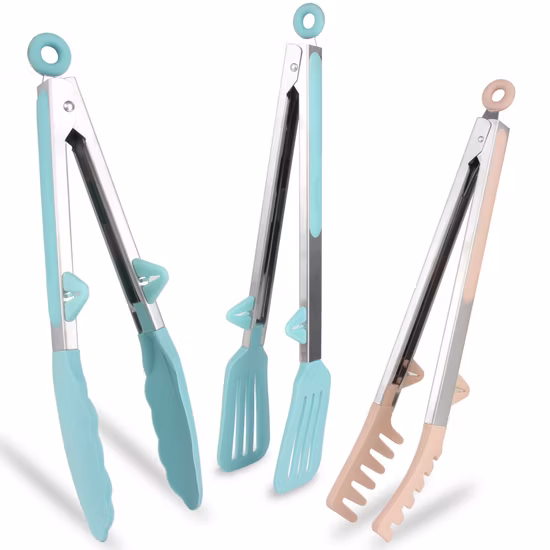 La resistencia térmica utensilios de cocina de la cocina de la manija del acero inoxidable de 9/12 pulgada fijó el clip de la comida del silicón